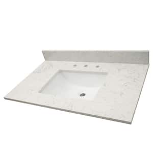 Carrara Sky 37 in. W x 22 in. D Engineered Marble Vanity Top in White with White Rectangle Single Sink