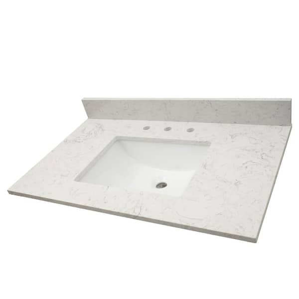 A&A Surfaces Celestina 37 in. W x 22 in. D Engineered Marble Vanity Top with White Rectangle Single Sink