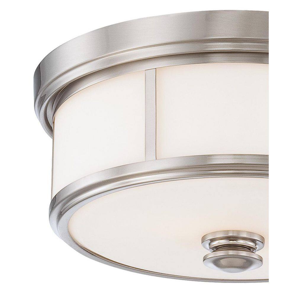 Elegance Brushed Nickel Flush Mount with Etched Opal Glass, 2-Light