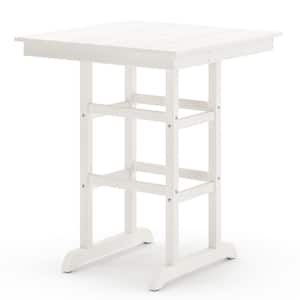 31.3 in. x 31.3 in. x 38 in. White Plastic Square Outdoor Dining Bistro Table, Outdoor Bar Table