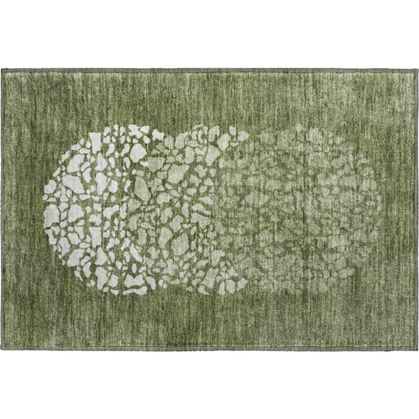Addison Rugs Mayfield Premium Machine Washable Indoor/Outdoor Geometric AMF643 Olive 1 ft. 8 in. x 2 ft. 6 in. Area Rug