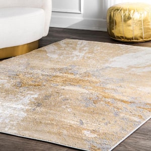 Contemporary Abstract Cyn Gold 5 ft. x 5 ft. Indoor/Outdoor Square Area Rug