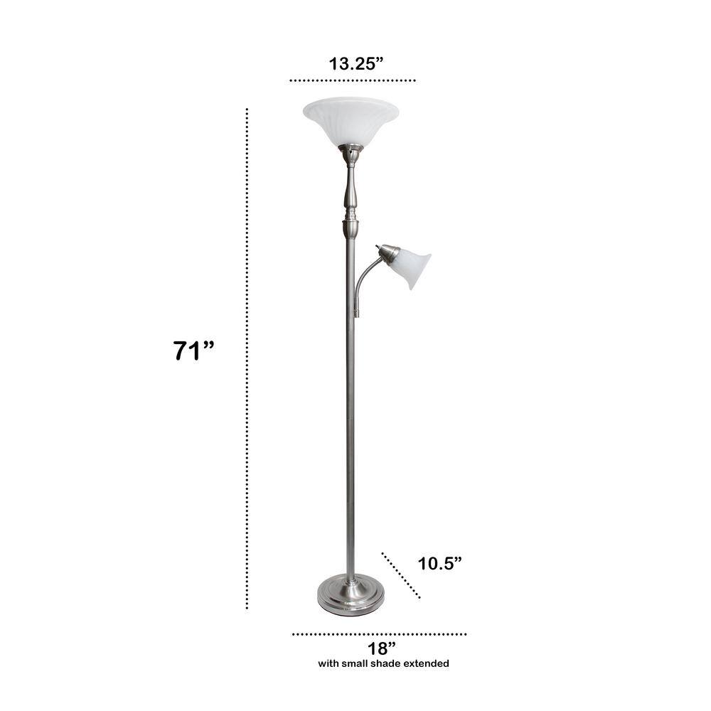 Brushed Nickel Torchiere Floor Lamp with Marble Glass Shades