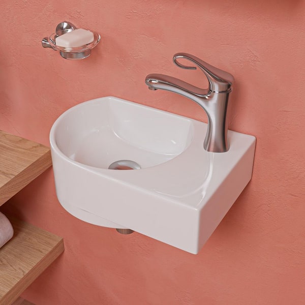 16 in. Porcelain Wall Mount Sink Basin in White
