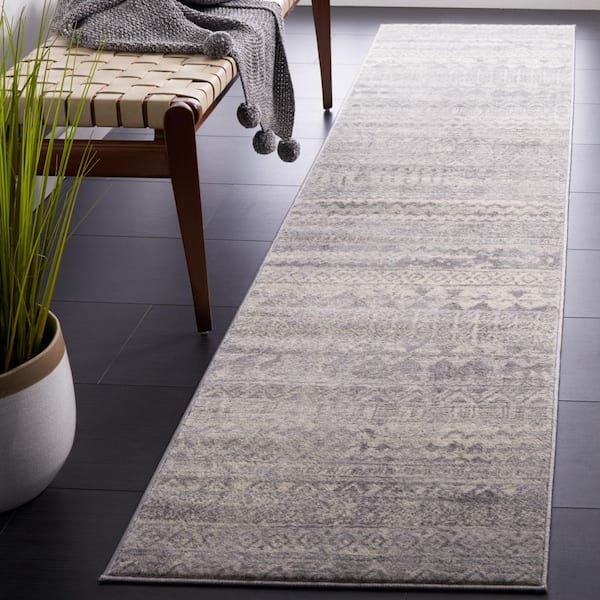 Brentwood 2 ft. x 9 ft. Gray/Light Gray Distressed Striped Runner Rug
