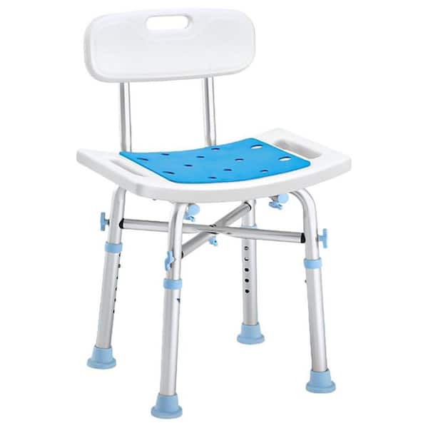 White Aluminum 13 in. x 14 in. x 14.5 in. Heavy Duty Shower Chair with Back 500 lb. for Elderly Senior Handicap Disabled