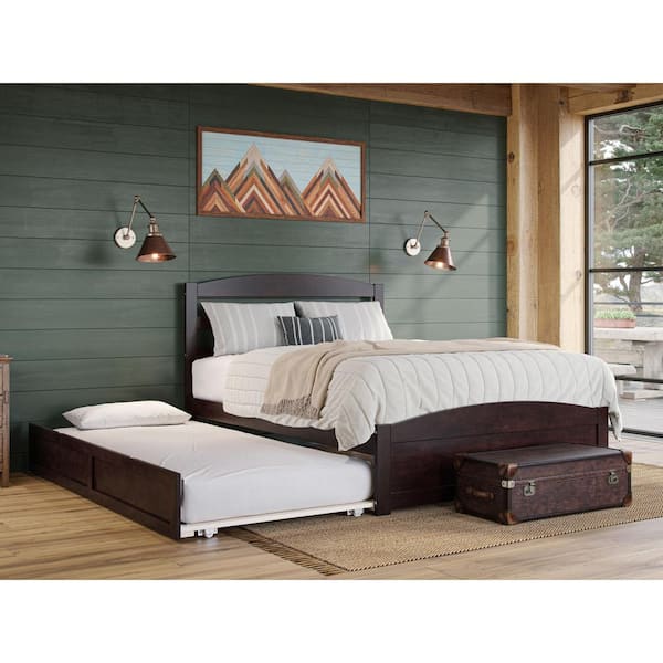 Warren, Solid Wood Platform Bed with Footboard and Twin Trundle, Full, Espresso