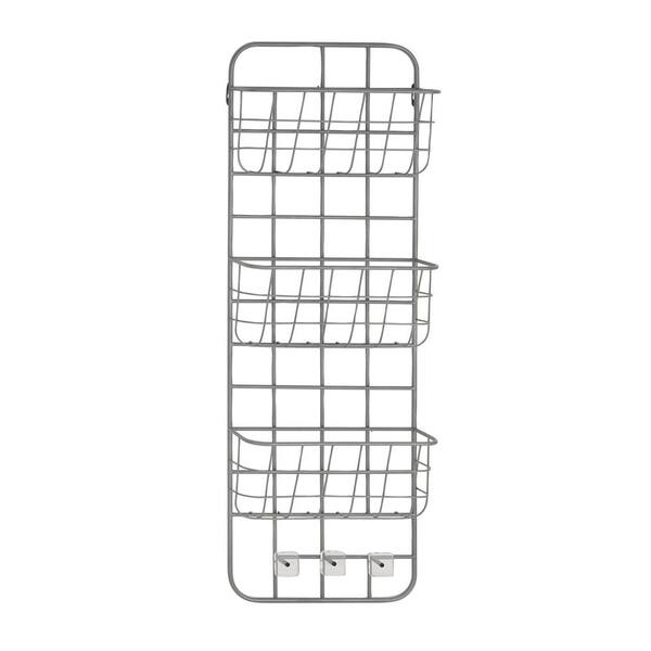 Litton Lane 39 in. H x 13 in. W Gray Steel 3-Drawer Wide Mesh Wire Basket