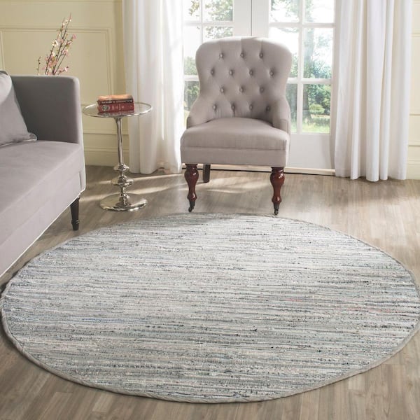 Rag Rug Grey 8 ft. x 8 ft. Round Striped Area Rug