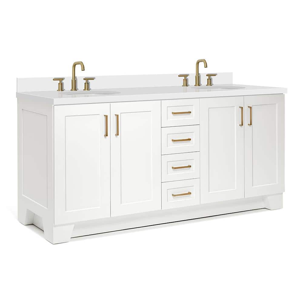 Taylor 73" White Freestanding Double Sink Bathroom Vanity with Quartz Top