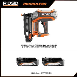 18V Brushless Cordless HYPERDRIVE 16-Gauge 2-1/2 in. Straight Finish Nailer with 2.0 Ah Lithium-Ion Battery