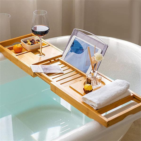 Retractable Bathtub Shelf Bathroom Bathtub Tray Shower Box Bamboo
