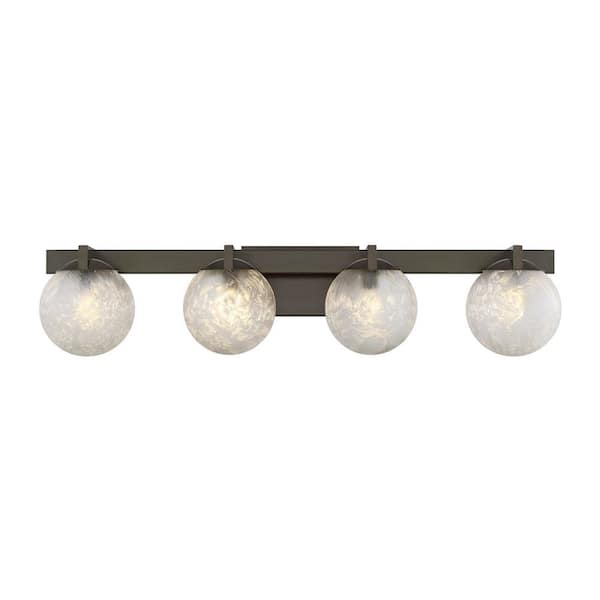 Darien 33 in. W x 7.25 in. H 4-Light Mediterranean Bronze Bathroom Vanity Light with Ice Glass Shades