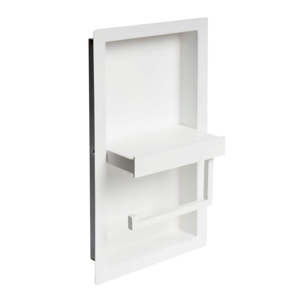 White Matte Stainless Steel Recessed Toilet Paper Holder Niche