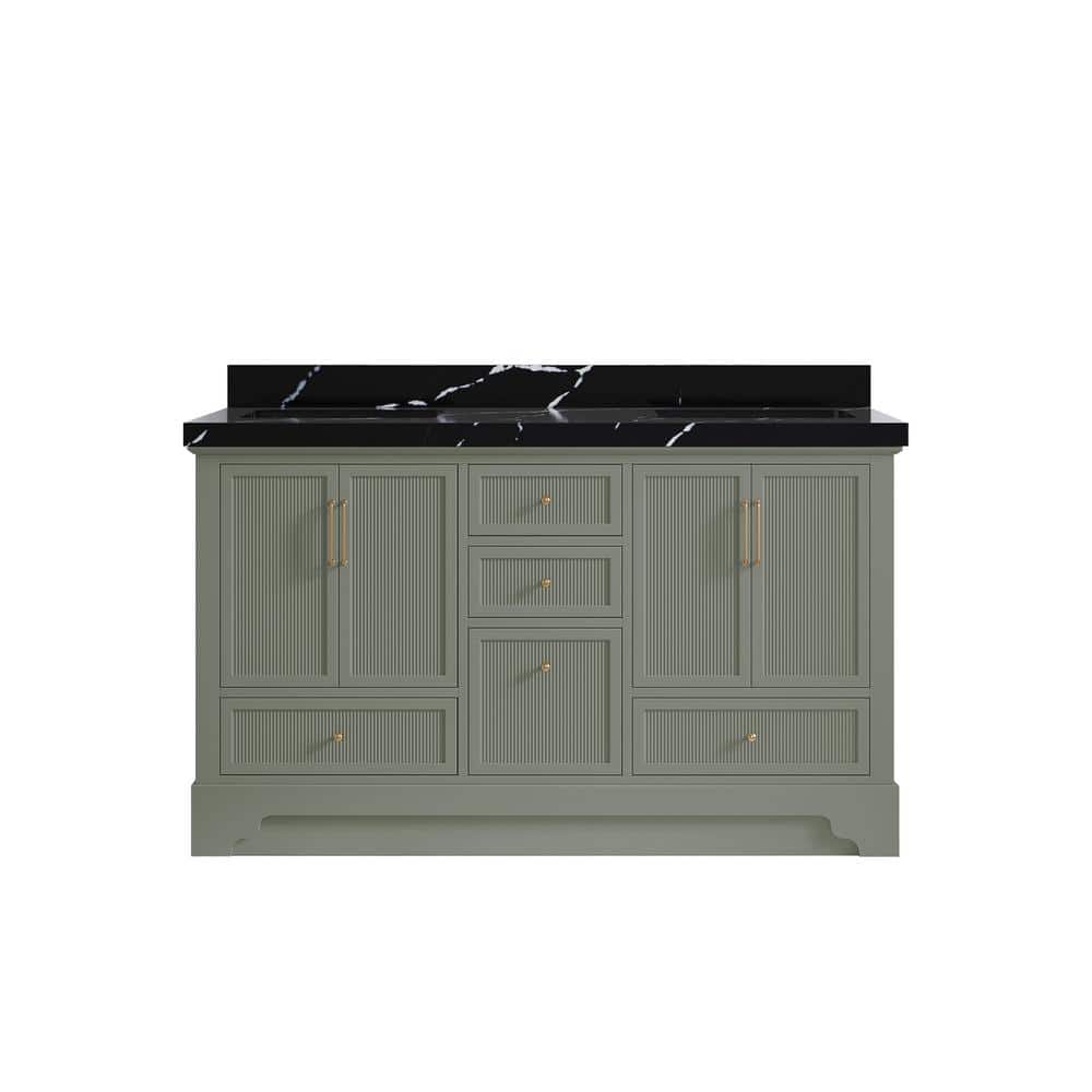 Alys 60 in. W x 22 in. D x 36 in. H Double Sink Bath Vanity in Evergreen with 2 in. Calacatta Black Top price history on PriceWatchPro