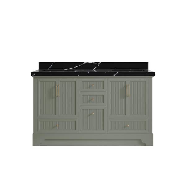 Willow Collections Alys 60 in. W x 22 in. D x 36 in. H Double Sink Bath Vanity in Evergreen with 2 in. Calacatta Black Top