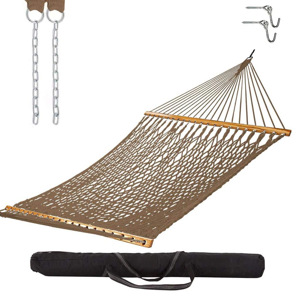 Antique Brown Polyester Rope Hammock with Hardwood Spreader Bars