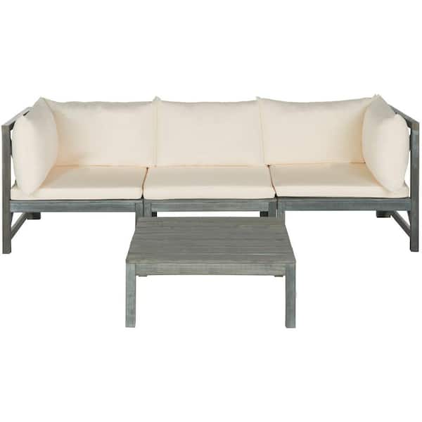 SAFAVIEH Lynwood Modular Ash Grey 2-Piece Outdoor Sectional Set with Beige Cushions