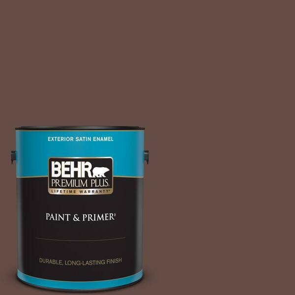 BEHR PREMIUM PLUS 1 gal. #PPU3-20 Cinnabark Satin Enamel Exterior Paint & Primer