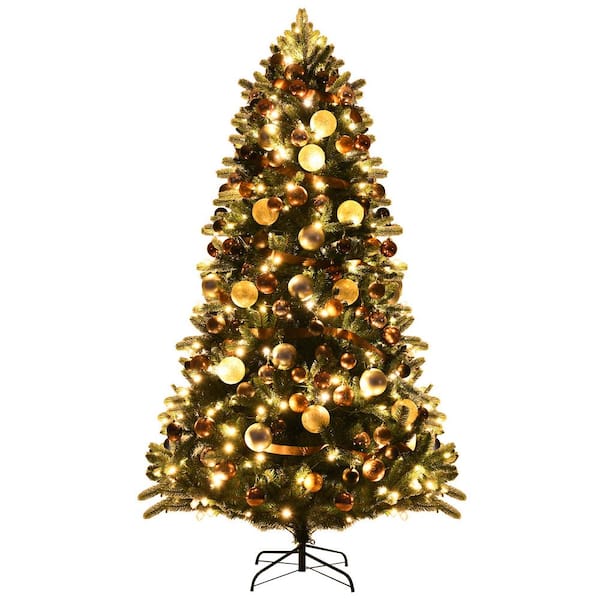 Costway 7.5 ft. Pre-Lit Artificial Christmas Tree, Lush Hinged Xmas Tree