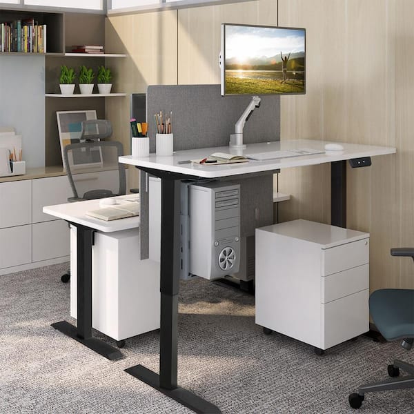 Angeles Home 53.5 in. W Steel Height Adjustable Electric Computer Sit-Stand Desk Frame with Button Controller, Black, No Tabletop
