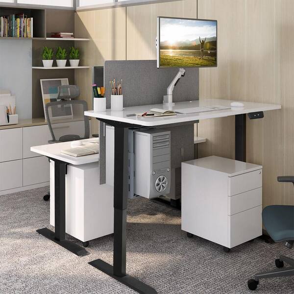 Angeles Home 53.5 in. W Steel Adjustable Electric Writing Sit-Stand Desk Frame with Button Controller, White, No Tabletop