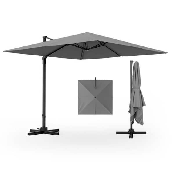 9.5 ft. Metal Cantilever Patio Umbrella in Gray with 360° Rotation