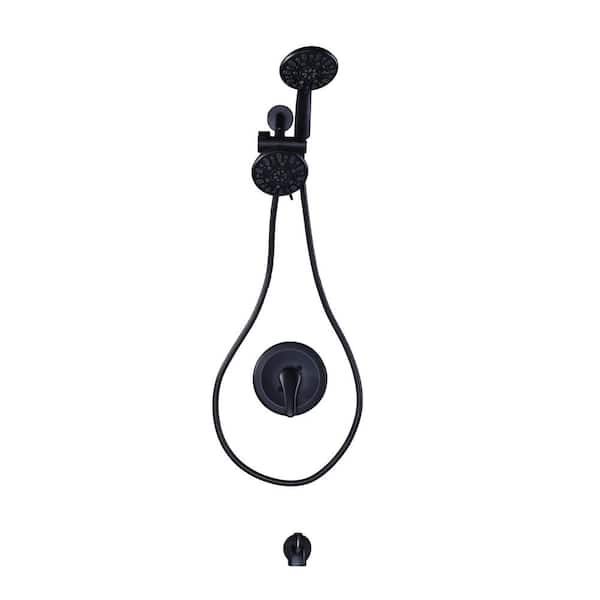 ALEASHA Single Handle 7-Spray Tub and Shower Faucet 1.8 GPM with Hand held Shower Head in. Matte Black (Valve Included)