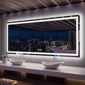 110 in. W x 48 in. H Large Rectangular Frameless Dual LED Lights Anti-Fog Wall Bathroom Vanity Mirror in Tempered Glass