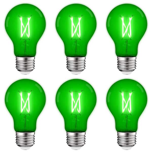 LUXRITE 60-Watt Equivalent A19 Edison LED Green Light Bulb 4.5-Watt Colored Glass Filament UL E26 Base Indoor Outdoor (6-Pack)