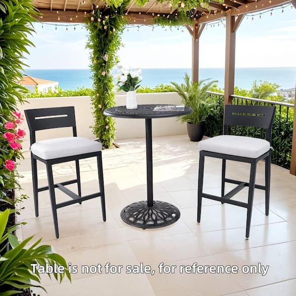 2 Pieces Ergonomic Backrest Aluminum Outdoor Bar Stools with Sunbrella White Cushion