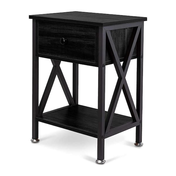 Tileon Nightstand with Drawer and Open Storage Shelves