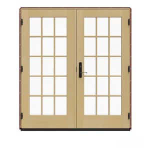 72 in. x 80 in. W-5500 Red Clad Wood Left-Hand 15 Lite French Patio Door w/Unfinished Interior