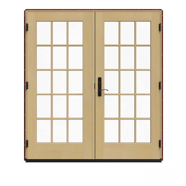 JELD-WEN 72 in. x 80 in. W-5500 Red Clad Wood Left-Hand 15 Lite French Patio Door w/Unfinished Interior