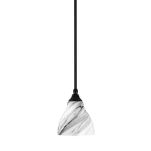 Sparta 100-Watt 1-Light Matte Black Shaded Pendant Light Mini Pendant with Onyx Swirl Glass, No Bulb included