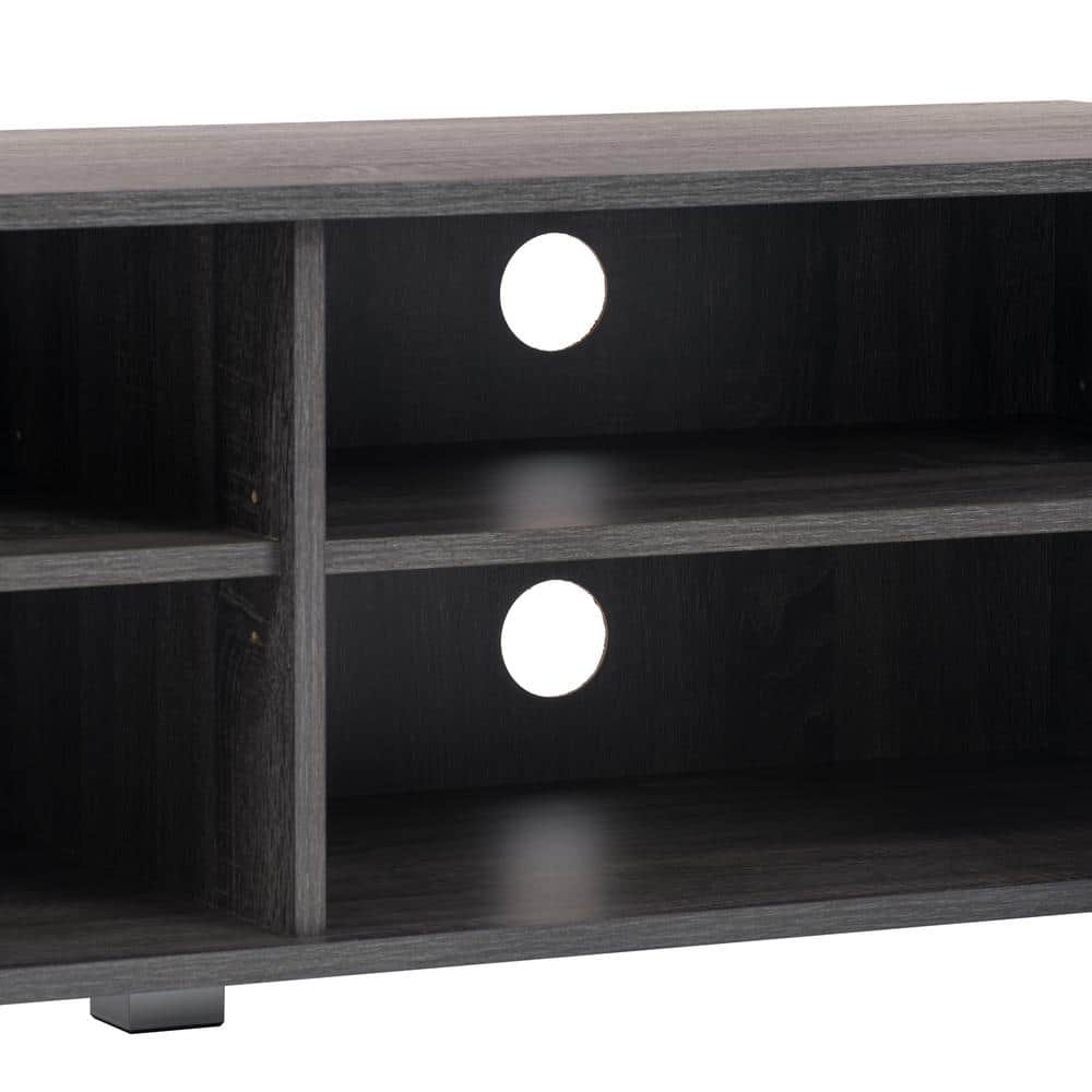Modern Gray Wood Grain & Silver Leg TV Stand for Up to 85" TVs