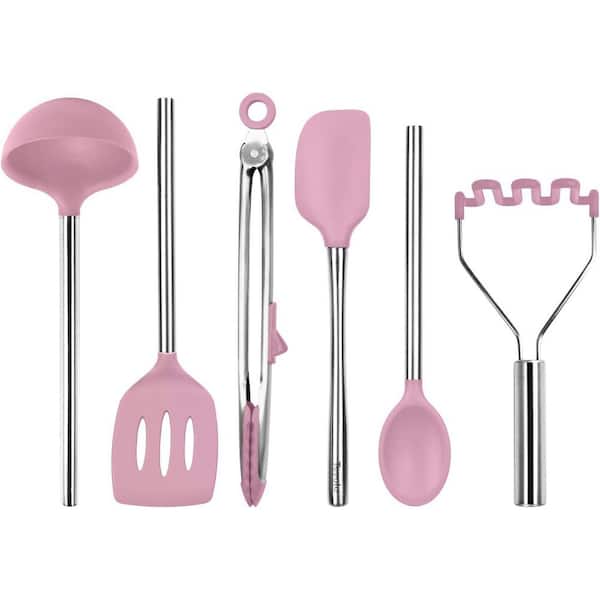 Silicone Kitchen Utensil Set with Nylon Core, Pink Sorbet, 6-Piece