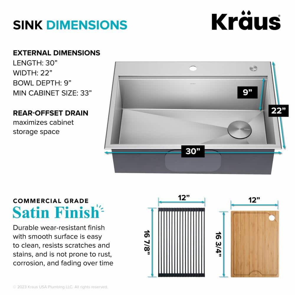 Kore 30-Inch Stainless Steel Drop-In Single Bowl Kitchen Sink
