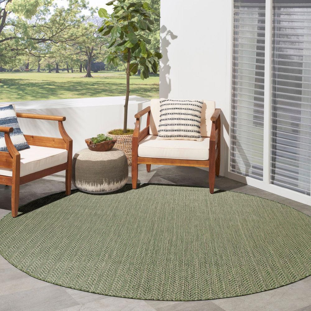 Nourison Horizon Indoor/Outdoor Green 5 ft. Round Geometric ...