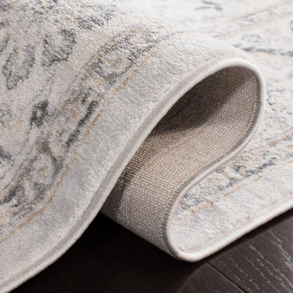 Light Grey and Cream Synthetic Floral Area Rug, 5'3" x 7'6"