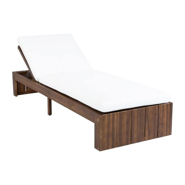 Mocha Wood Outdoor Adjustable Reclining Chaise Lounge Chair, Pool
