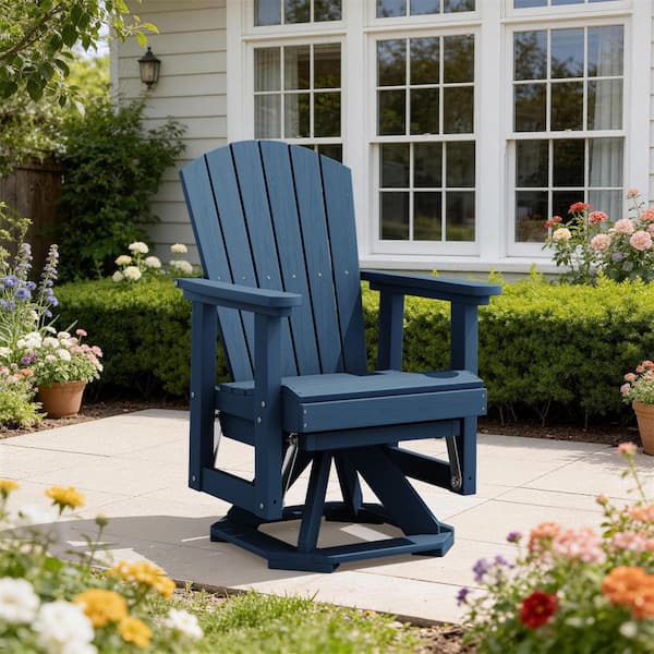 Plastic HDPE Resin Rocking Glider Chair Adirondack Swivel Outdoor Rocking Chair in Navy