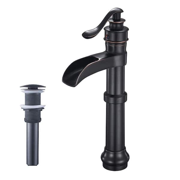 Boyel Living Waterfall Single Hole Single-Handle Vessel Bathroom Faucet With Drain Assembly in Oil Rubbed Bronze