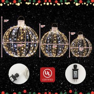 Christmas LED Light Balls Outdoor Hanging White Light Spheres with 360-Lights (3-Pack)
