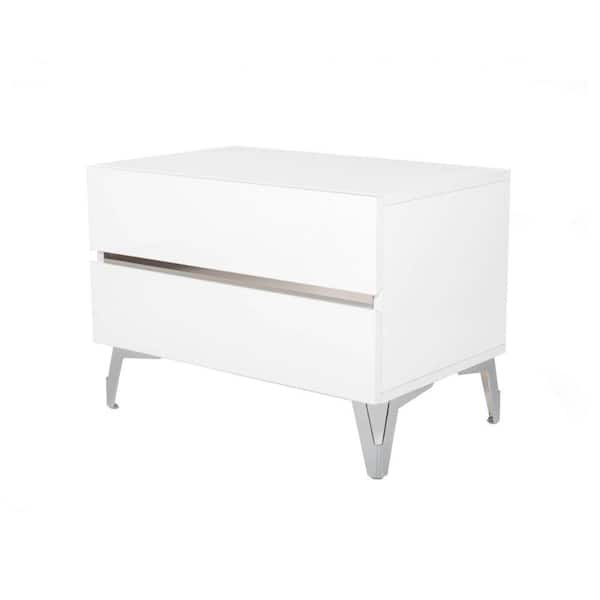 Benjara 16 in. 2-Drawer White Wooden Nightstand