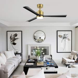 Addison 52 in. Indoor Gold Ceiling Fan with Integrated LED Light, Black Blade and Remote Control Included