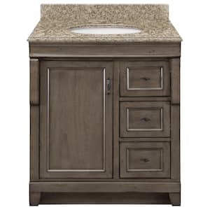 Naples 31 in. x 22 in. D Bath Vanity in Distressed Grey with Granite Vanity Top in Golden Hill with Oval White Basin