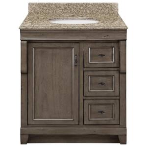 Naples 31 in. x 22 in. D Bath Vanity in Distressed Grey with Granite Vanity Top in Napoli with Oval White Basin