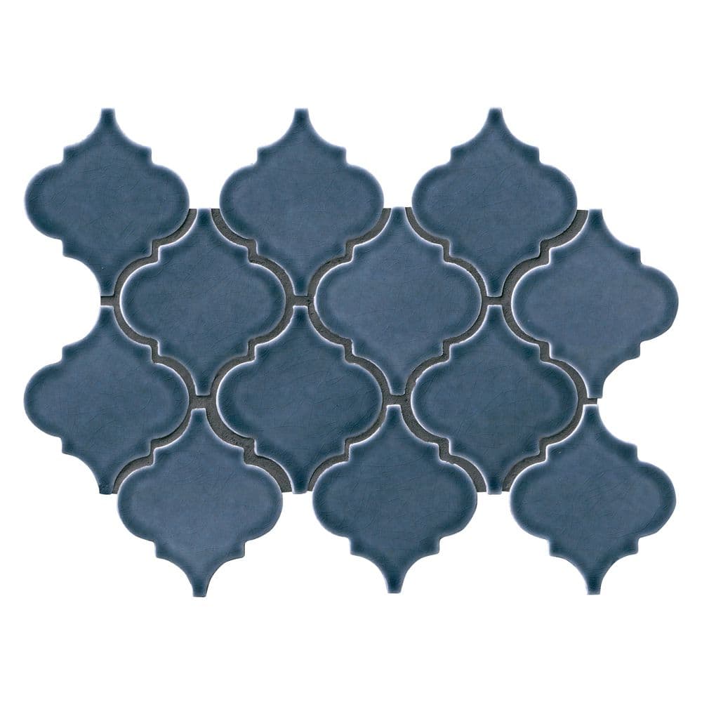 MSI Take Home Tile Sample-Bay Blue Glossy Arabesque 4 in. x