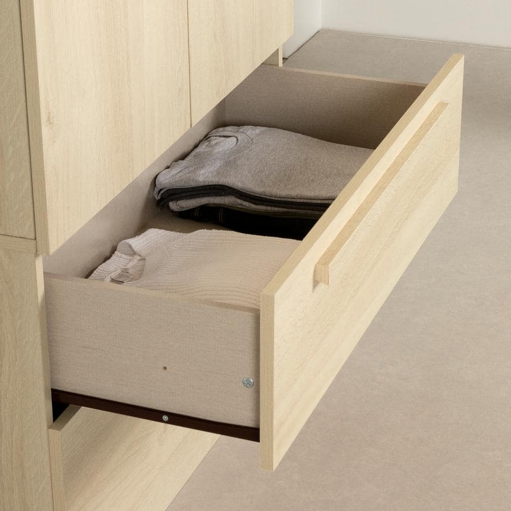 Bleached Oak Contemporary Hinged Wardrobe with Drawers and Shelves